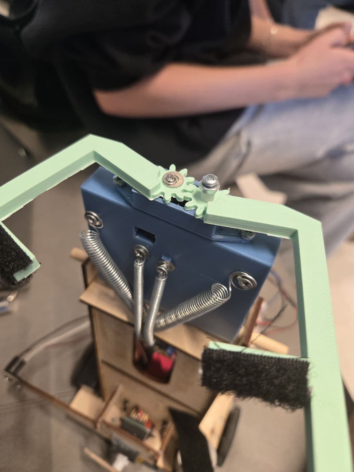 Close view of the robot claw and arm mechanism