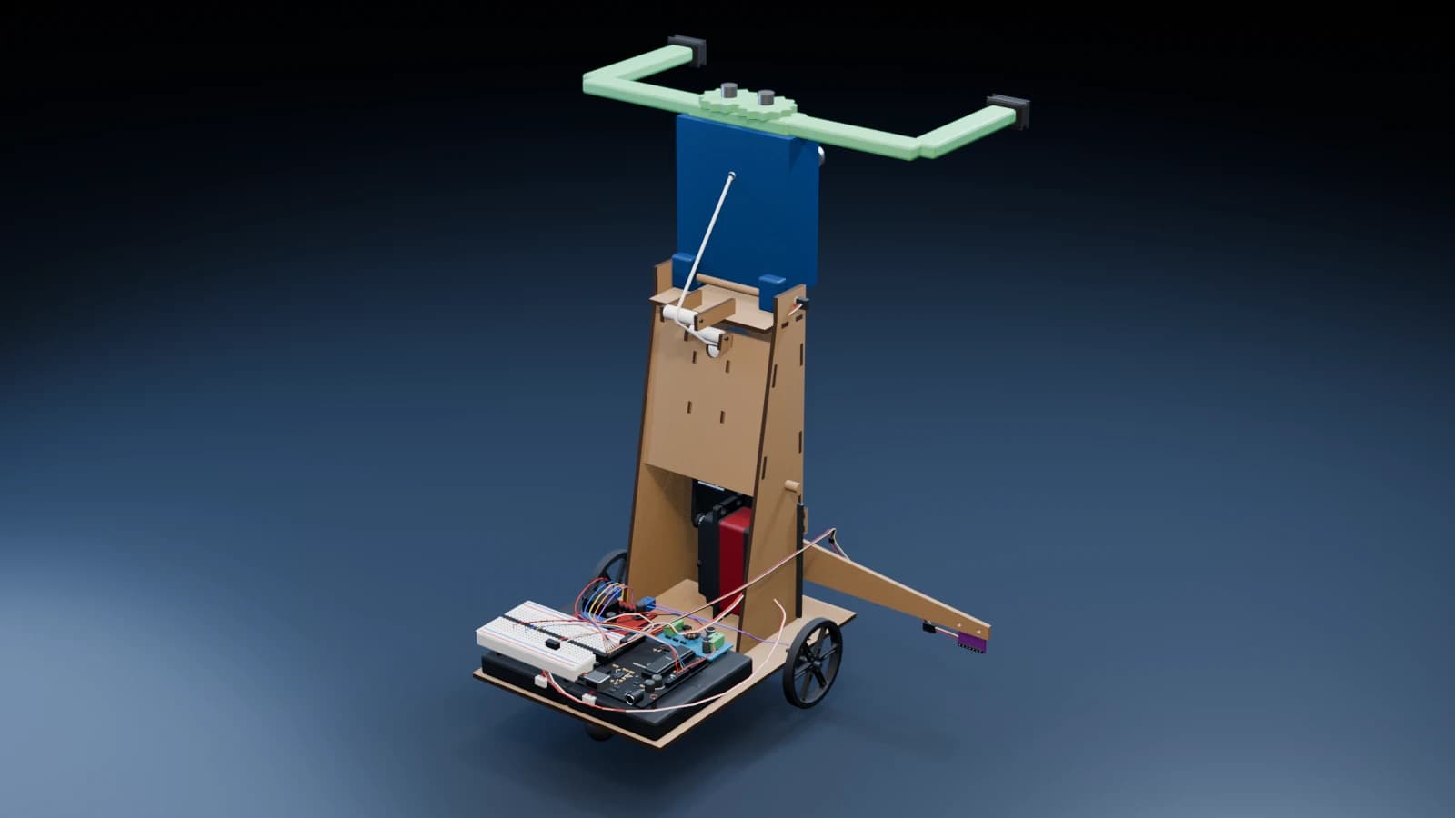Blender studio render of the assembled mechatronics robot prototype